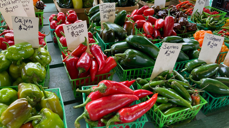 chili peppers at market