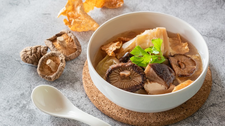 hearty healthy soup with shiitake mushrooms