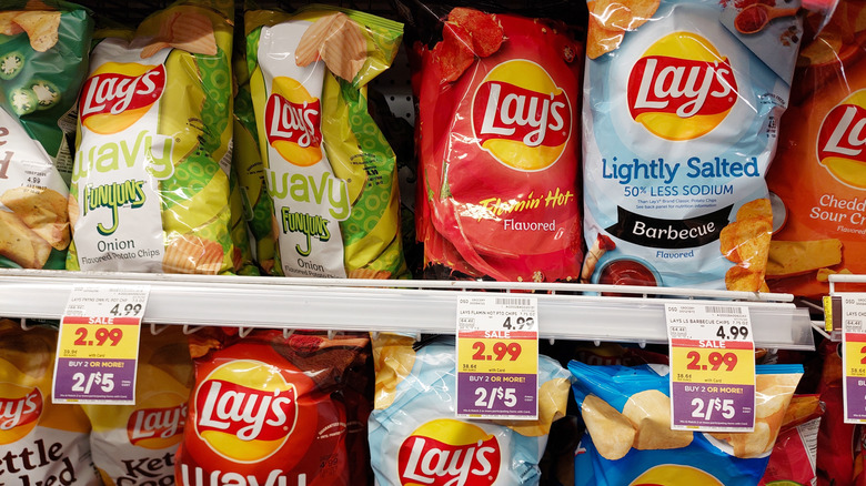 bags of potato chips on shelf