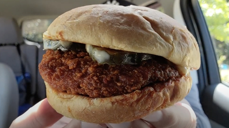 Exterior of a Smashburger chicken sandwich