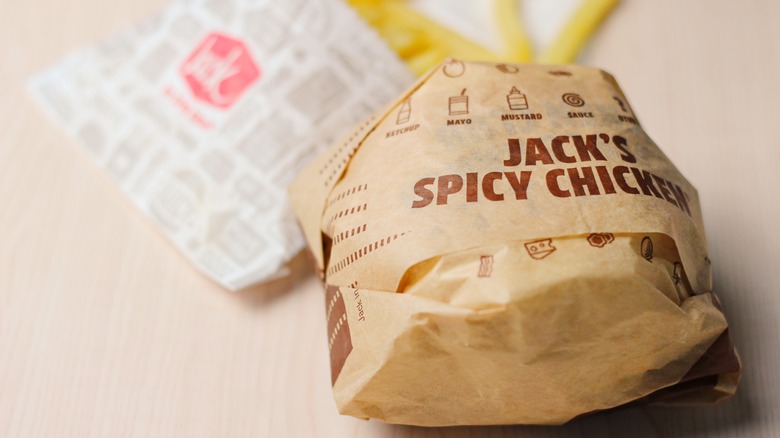 Wrapped Jack's Spicy Chicken with fries