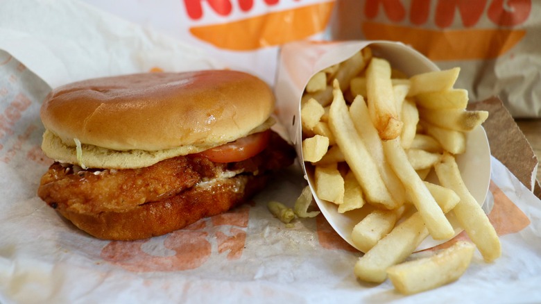 Burger King spicy chicken sandwich with a side of fries