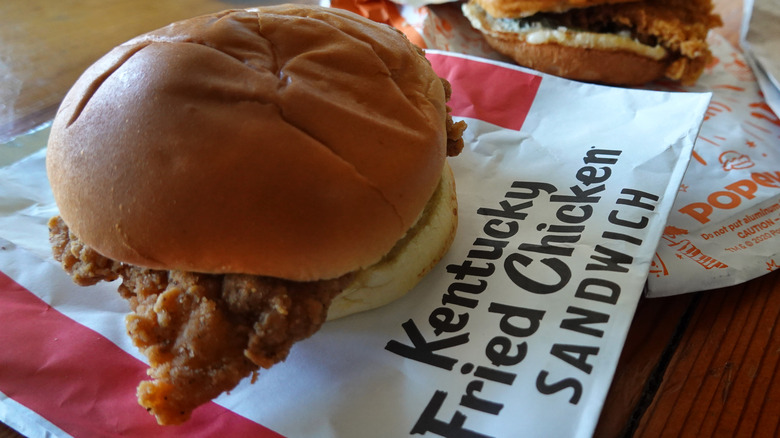 Kentucky Fried Chicken sandwich on top of a wrapper