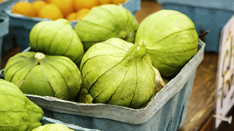 Tomatillos in basket at market