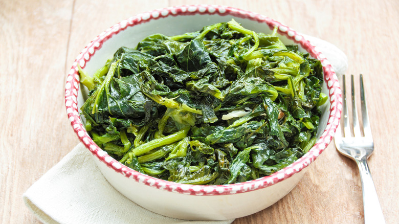 Bowl of cooked turnip greens