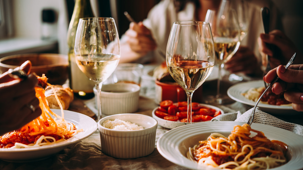 Friends enjoying Italian food together