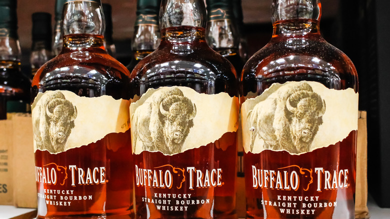 Bottles of Buffalo Trace bourbon whiskey