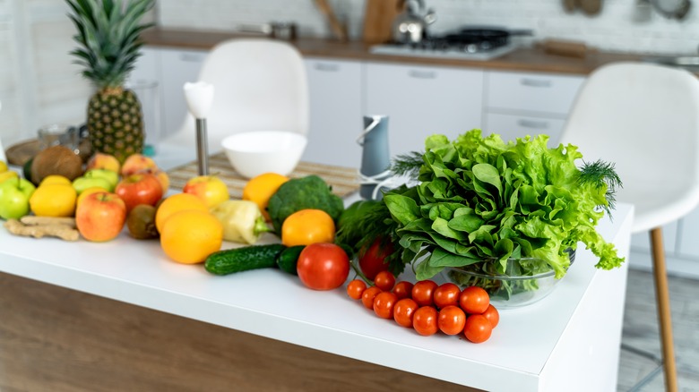 vegetables spread onto a counter