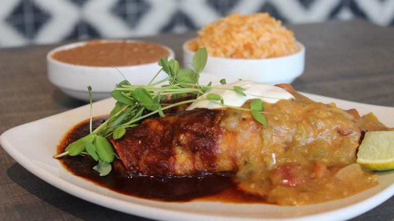 New Mexico green and red chili enchiladas at Santo restaurant