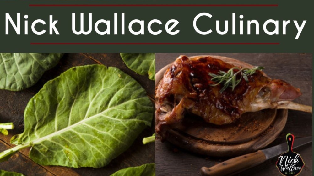 Nick Wallace Culinary logo above lettuce and chicken leg