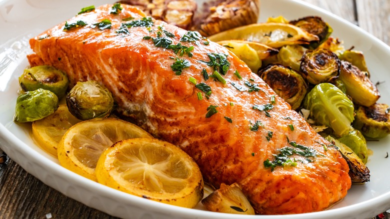 salmon with Brussels sprouts