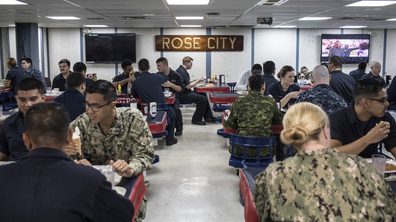 Crowded Navy mess hall