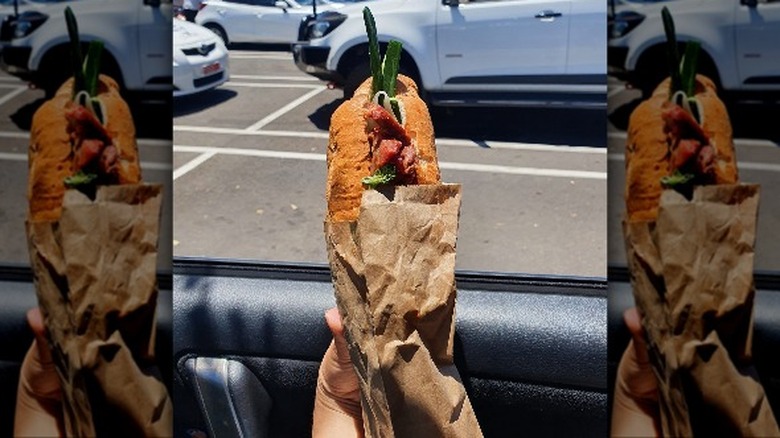 person holding Costco banh mi