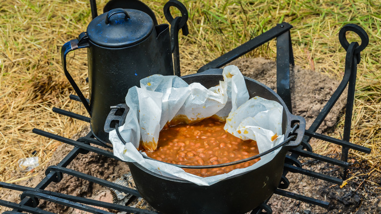 baked beans cooked over a fire