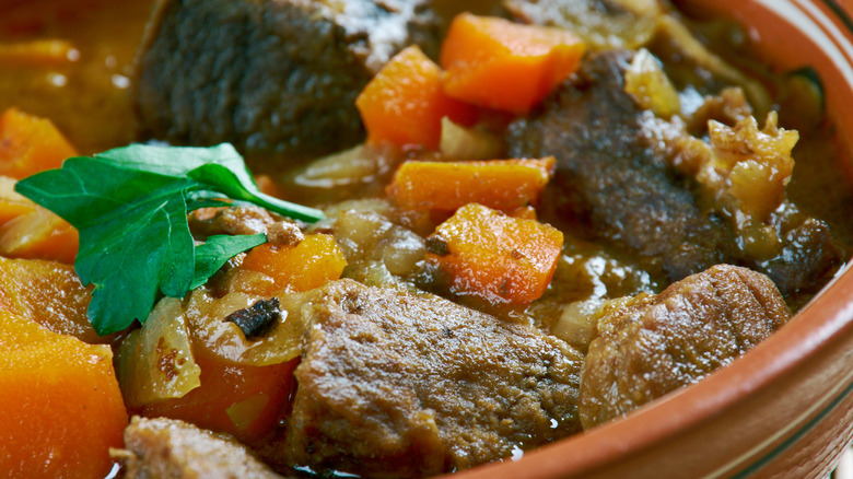 hearty beef stew in a bowl