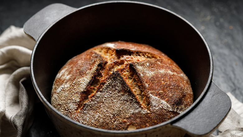 sourdough bread in Dutch oven