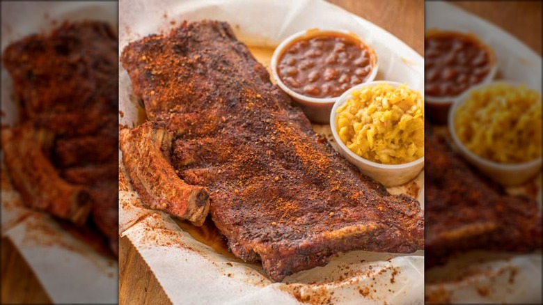 BBQ ribs from Rendezvous Charcoal Ribs with slaw and beans