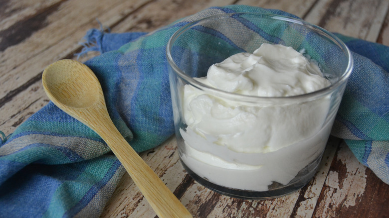 Skyr with wooden spoon