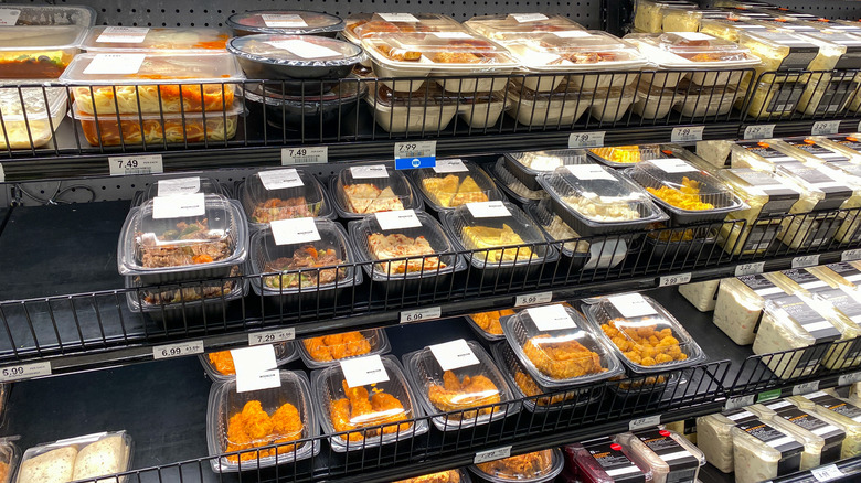 Various premade meals on store shelf