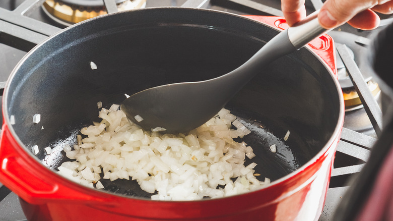 Sautéing onions in a pan