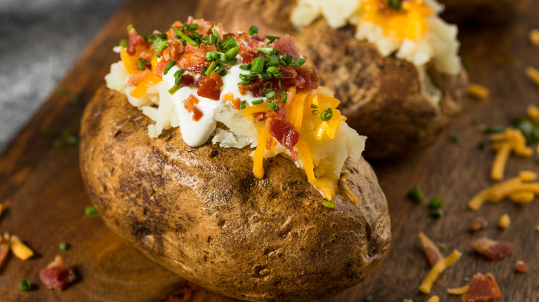 Jacket potatoes on plate