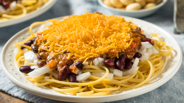 Cincinnati chili with cheese and onions