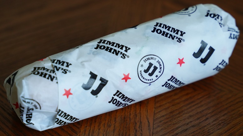 A wrapped Jimmy John's sandwich