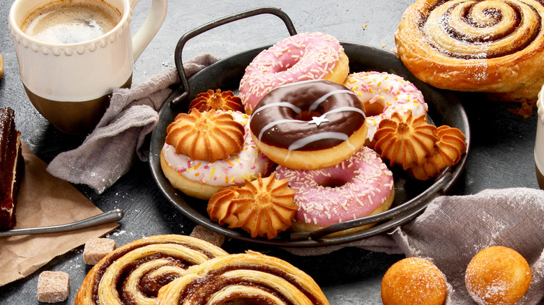 Assortment of coffee and donuts