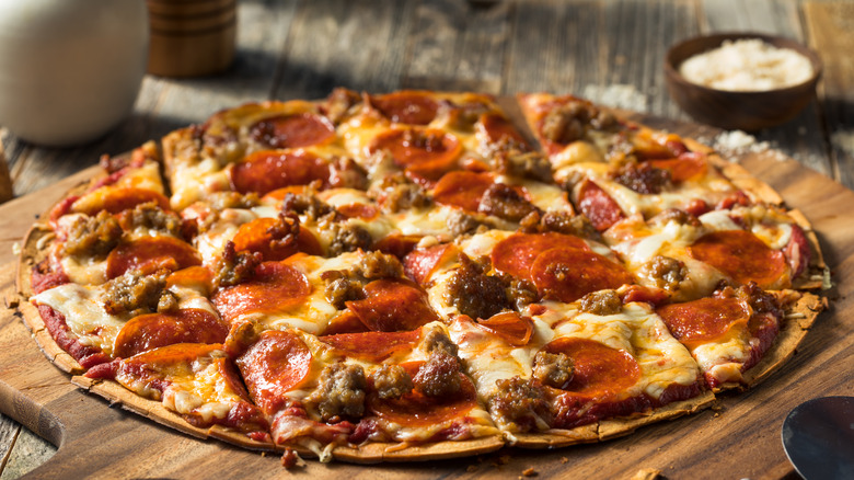 thin crust pizza with meat