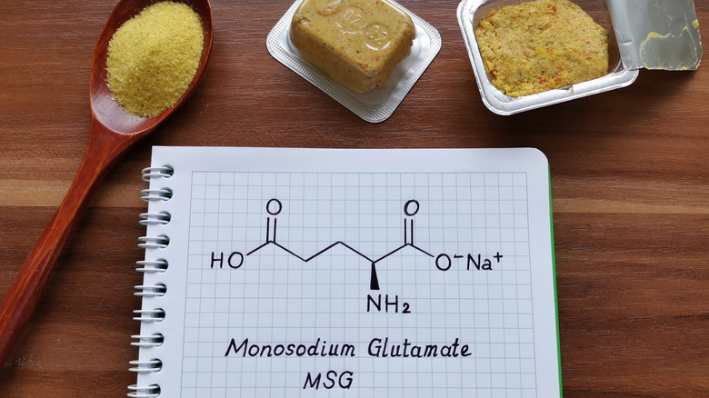 different forms of msg with molecule on gridded notebook paper