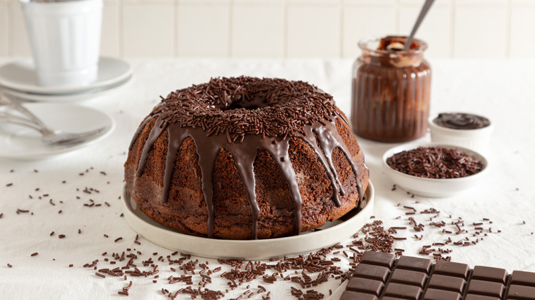 Chocolate bundt cake with ganache