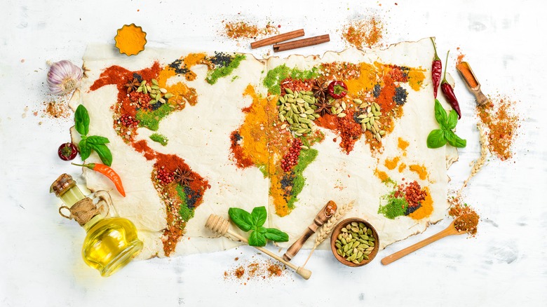 spices forming an image of a world map