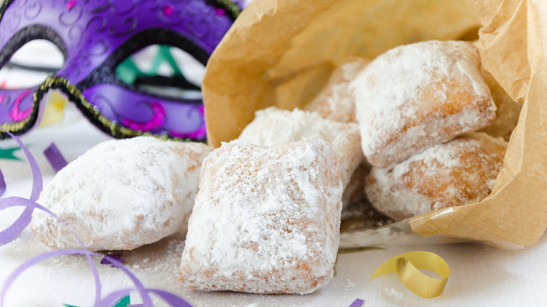 Mardi Gras powdered beignet dessert