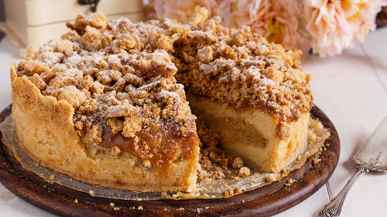 sliced round coffee crumb cake 