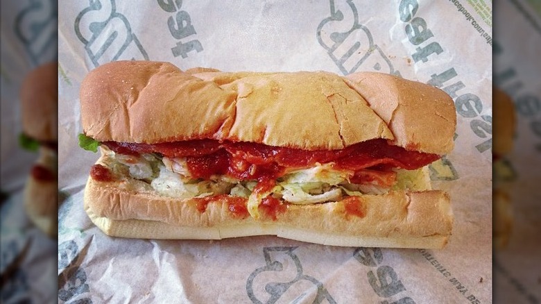 Subway Chicken Pizziola sub close-up