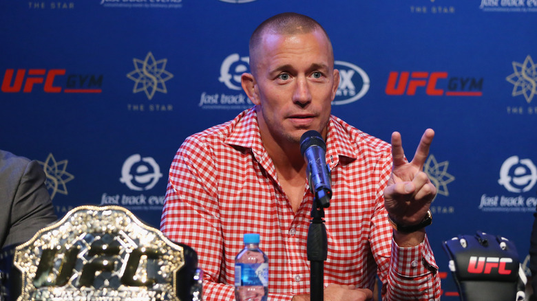 Georges St-Pierre speaking to media