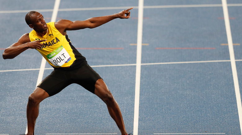 Usain Bolt posing after race