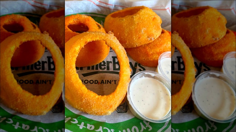 Farmer Boys onion rings with dipping sauce