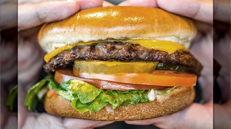 Farmer Boys cheeseburger closeup