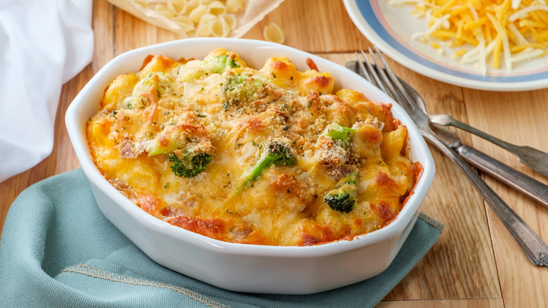 cheesy casserole in dish