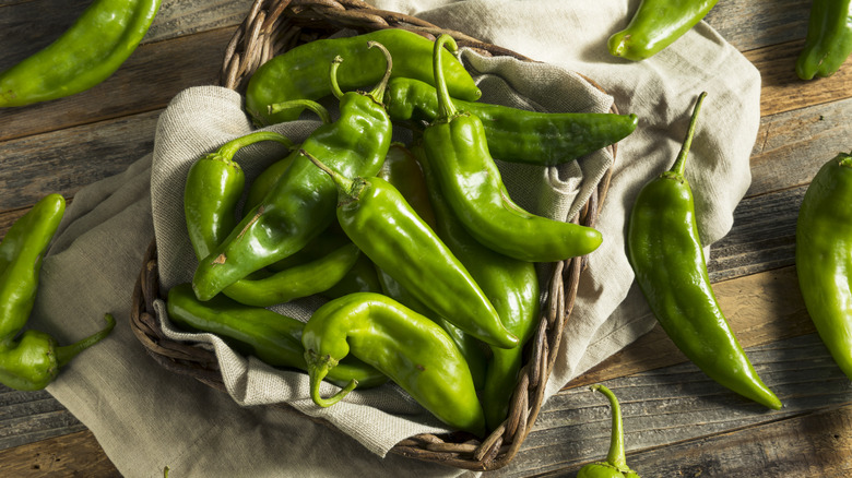 hatch chiles in a basket