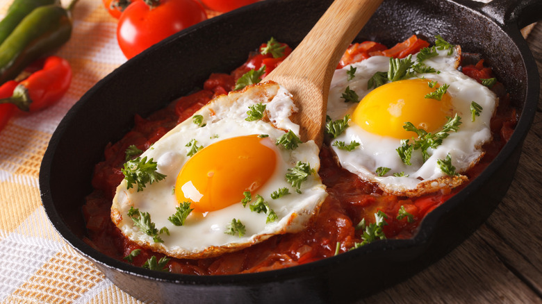 huevos rancheros in a skillet