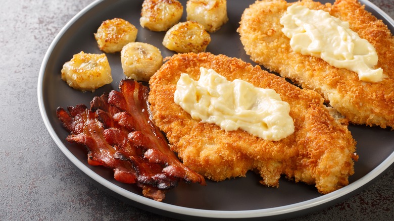 Chicken Maryland with bacon and banana sides