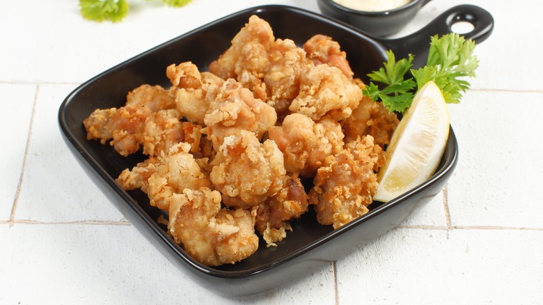 Karaage in black skillet