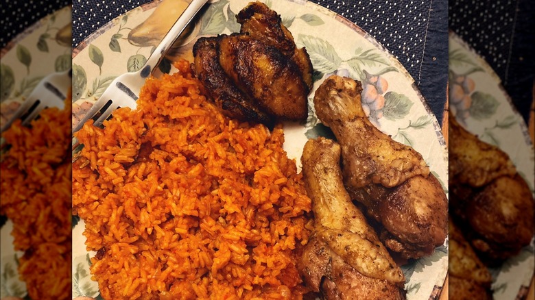 Nigerian fried chicken on plate with rice