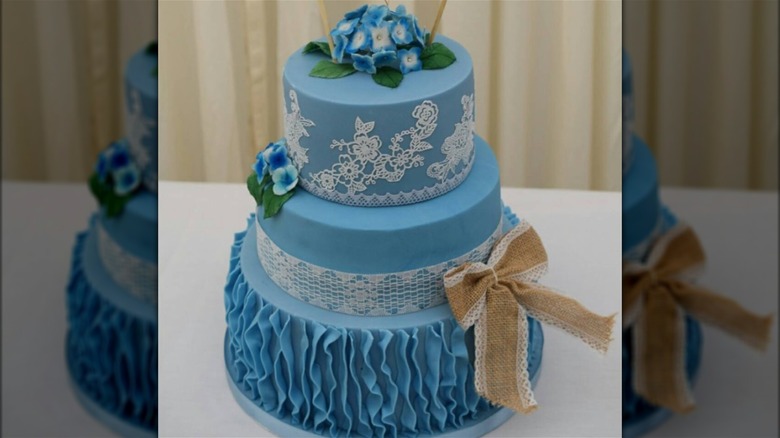 Blue tiered wedding cake