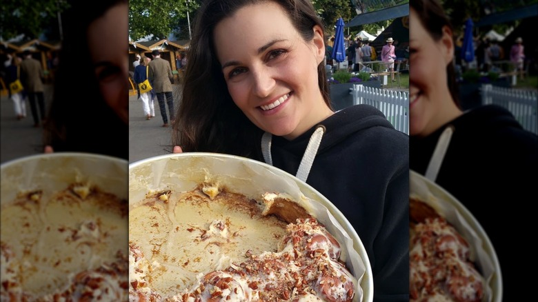 Bake Off winner Sophie Faldo smiling with baked goods