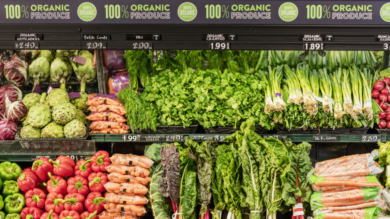 Organic produce aisle of supermarket