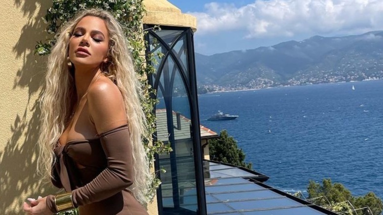 Khloe Kardashian poses in Portofino, Italy