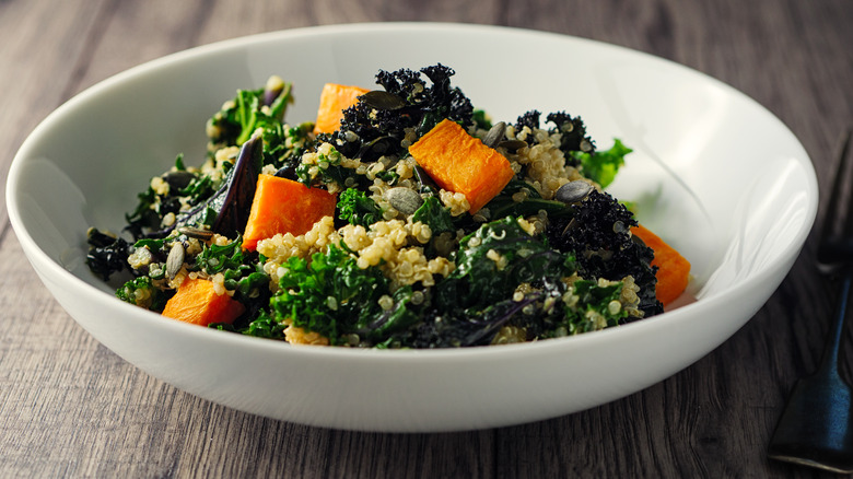 Close up of kale and squash salad